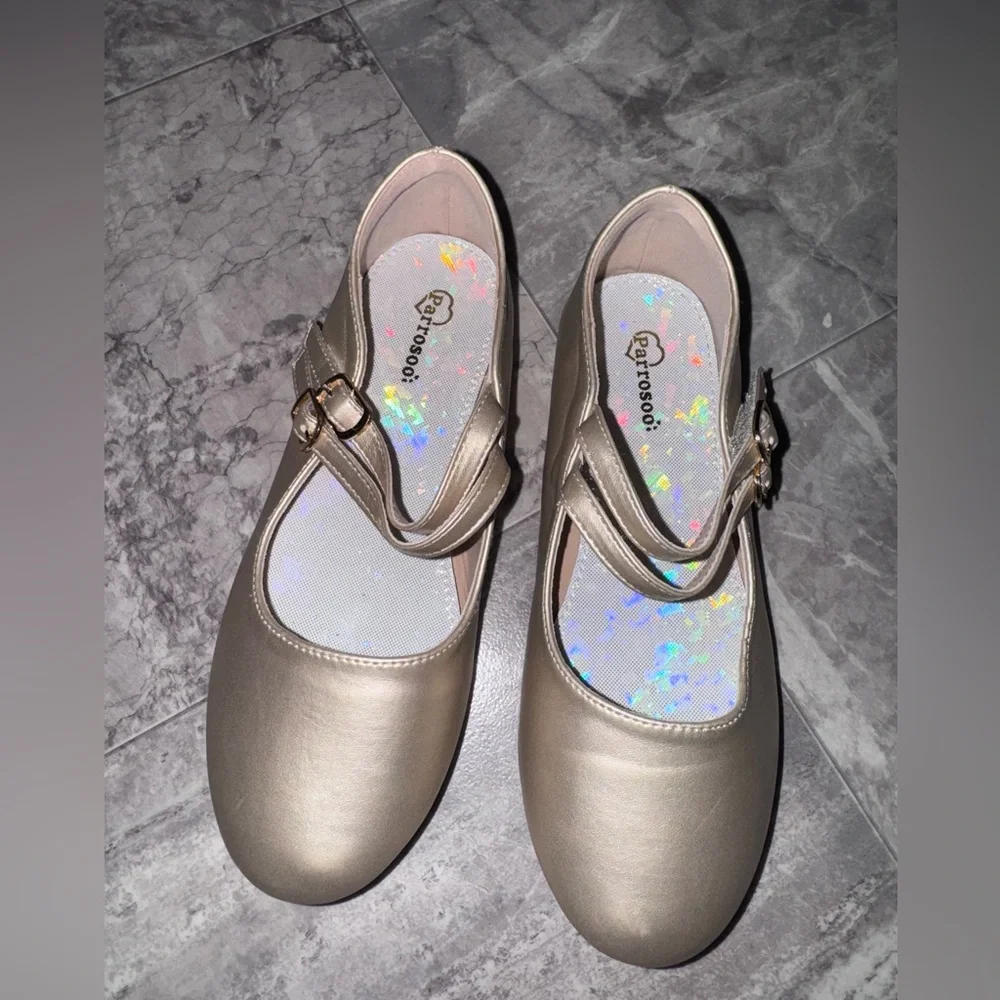 Girls Gold Mary Jane Double Strap Dress Shoes Size 2 Little Girl